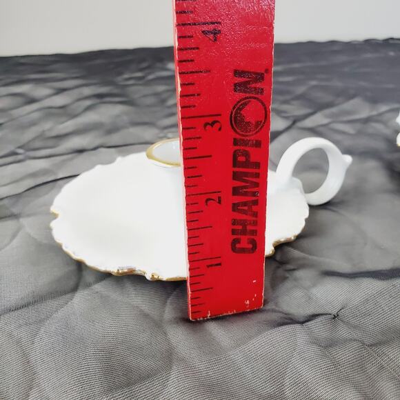 Vintage Candle Stick Holder Set White Porcelain Handled 2 PC Set Gold Trim MCM - Picture 12 of 12